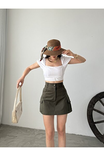 LB Laluna Butik Women's Mini Skirt with Shorts - Cargo Pocket