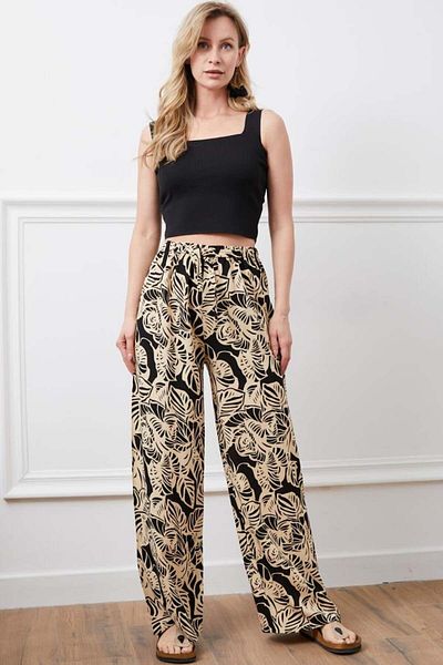 Freeista Patterned Black Trousers - Elastic Waist