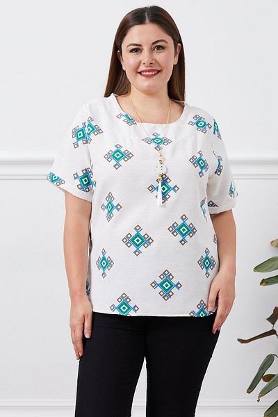 Freeista Plus Size Blue Linen Blouse