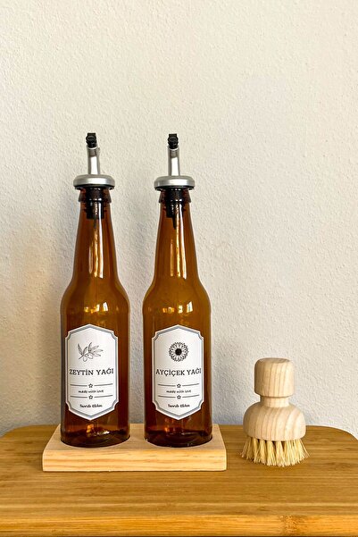 Wonwood زيت زيتون زجاجي كهرماني مع حامل خشبي - زجاجة زيت عباد الشمس سعة 350 م...