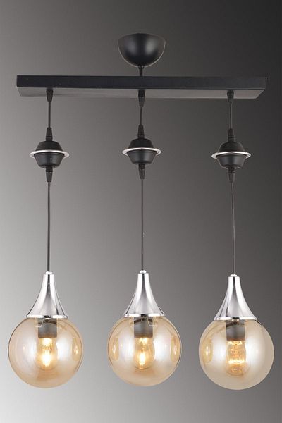 SONSUZ AYDINLATMA&AVİZE Pendant Lamp Row Tray Black 3-Piece Honey Glop Top Glass Chrome Downward Facing Luxury Chandelier