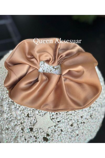 QUEEN AKSESUAR Wide Satin Caramel Brown - Elastic Buckle and Henna Gift