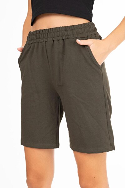 Tight Lady X Serüven %100 Pamuk HAKİ2 iplik cepli şort KOYU YEŞİL