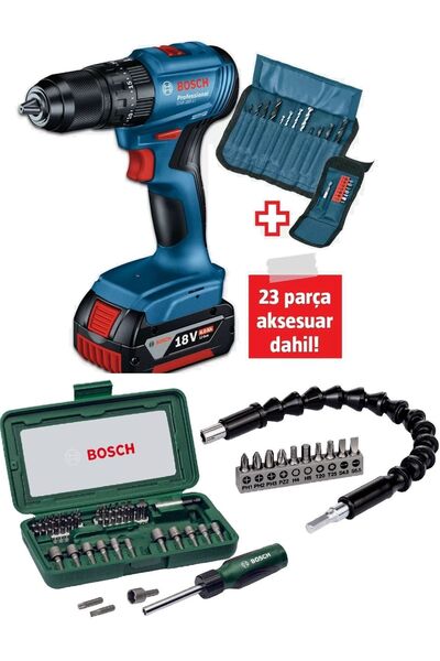 Bosch Gsb 185-li Tek Akülü Kömürsüz Darbeli Matkap Vidalama Şarjlı Matkap + Tornavida Seti Esnek Uç