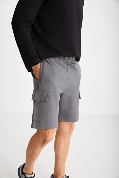 GRIMELANGE LIONEL Erkek Kargo Cepli Beli Lastikli Comfort Fit Koyu Gri Şort