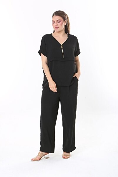 MJORA Black Aerobin Pants & Blouse Plus Size Set