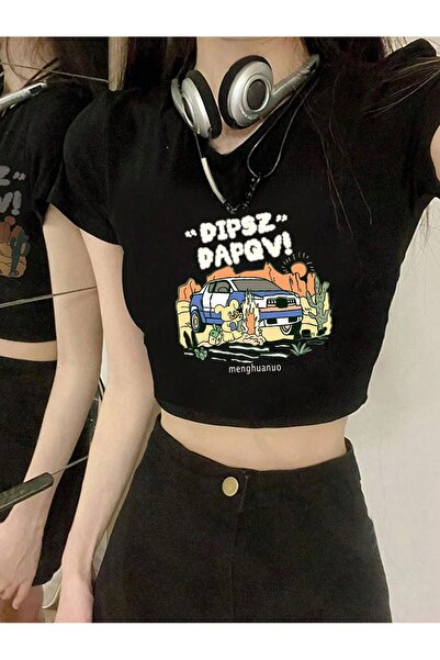over head oh Crna Dıpsz Štampano ženska Skraćeni kroj majica