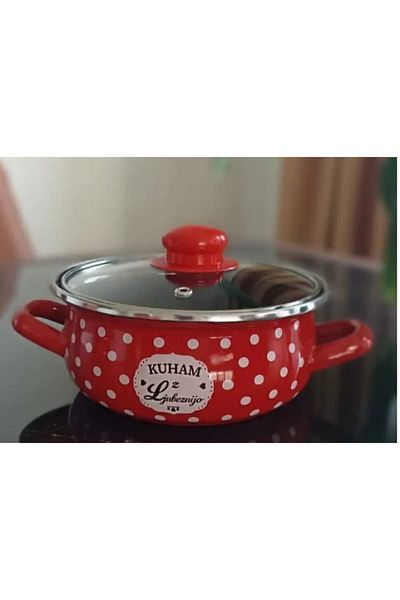 EBRULİEMAYE Red Polka Dot 22cm 2.7 Liter Enamel Pot Milk Yogurt Soup Pot