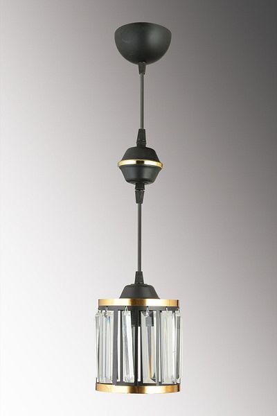 SONSUZ AYDINLATMA&AVİZE Single Black Pendant Lamp with Crystal Stone and Yellow Strip Cylinder Downward Facing Luxury Chandelier