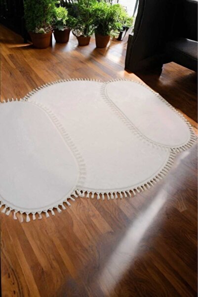 ALTUN CARPET 3LÜ KAR BEYAZ +KIREM TALIM PELÜŞ HALI PONPON SAÇAKLI ++++