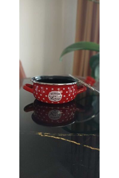 EBRULİEMAYE Red Polka Dot 22cm 2.7 Liter Enamel Pot Milk Yogurt Soup Pot