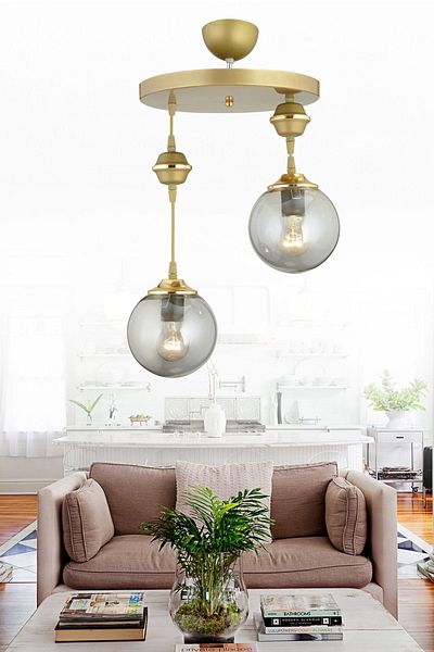 SONSUZ AYDINLATMA&AVİZE Pendant Lamp Tray Antique 2-Piece Smoked Ball Glass Downward Facing Luxury Chandelier