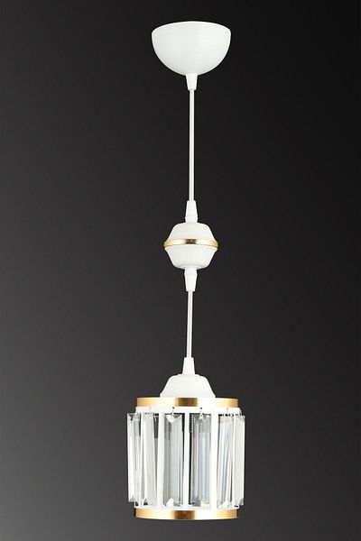 SONSUZ AYDINLATMA&AVİZE Single White Pendant Lamp with Crystal Stone and Yellow Strip Cylinder Downward Facing Luxury Chandelier