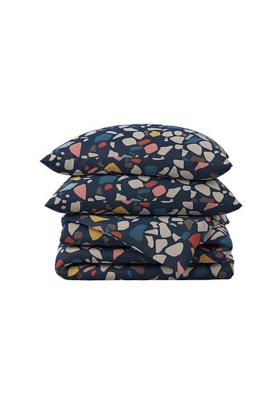 Hibboux Set cuvertură de pilota dublă, modern, cu imprimeu cu piatră, bumbac 100 - bleumarin