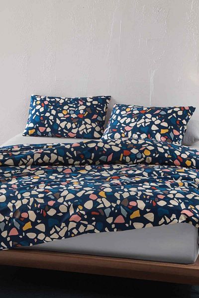 Hibboux Set cuvertură de pilota dublă, modern, cu imprimeu cu piatră, bumbac 100 - bleumarin