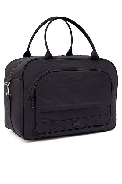 KAFF Black Crinkle Fabric 00816 Unisex Water Resistant Wide Shoulder Strap Hand Sports Travel Bag with Front Pocket