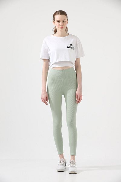 BEJNA Mintfarbene gerippte Erholungs-Leggings mit hoher Taille für Damen