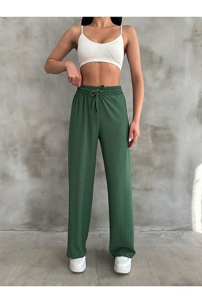 BEJNA Khakifarbene Palazzo-Hose mit elastischem Bund für Damen