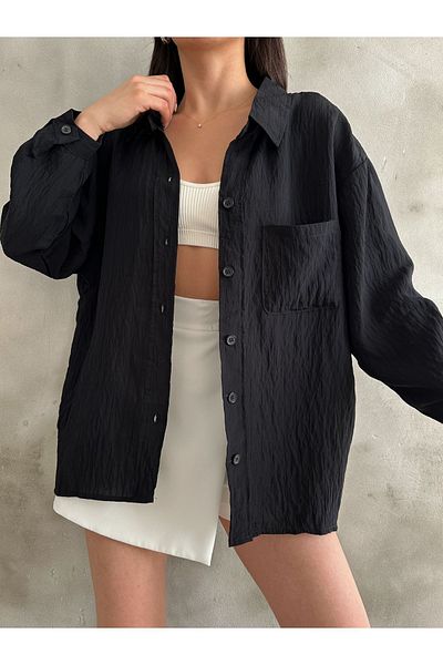 BEJNA Schwarzes Oversize-Rippshirt für Damen