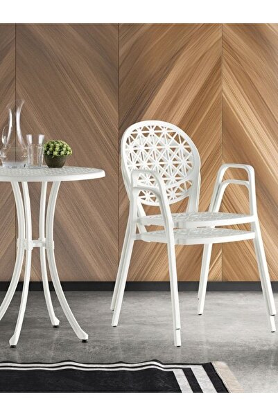 Noble Life Four Season Aliminyum Döküm 60cm Beyaz Masa Ve 2 Hitit Sandalye