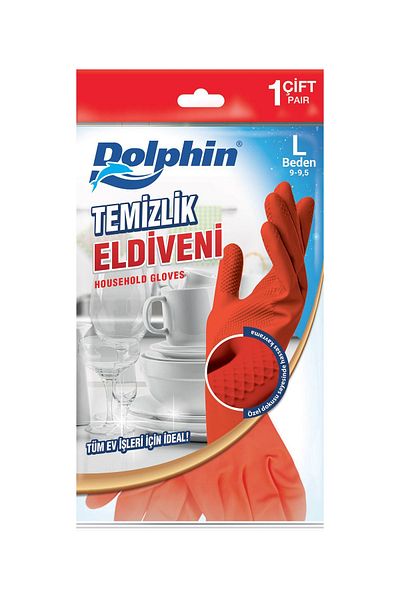 Dolphin Red Cleaning Gloves - 1 Pair (L)