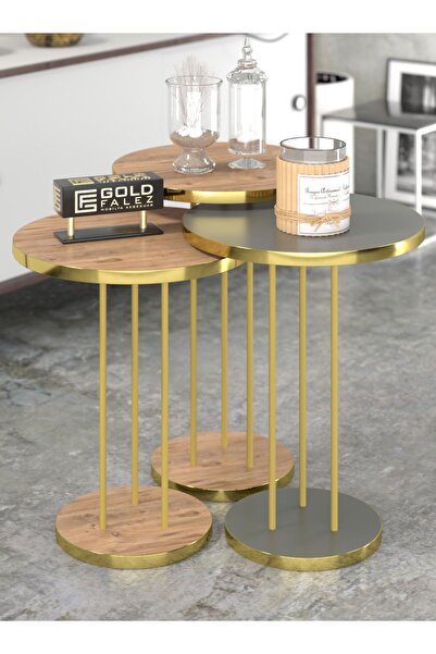 GOLDFALEZ Zigon Sehpa Terra Gold Ceviz Antrasit