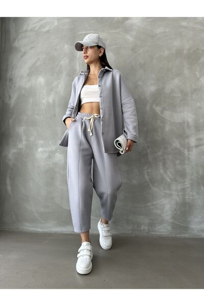 BEJNA Szürke polár vastag belső alap női szett