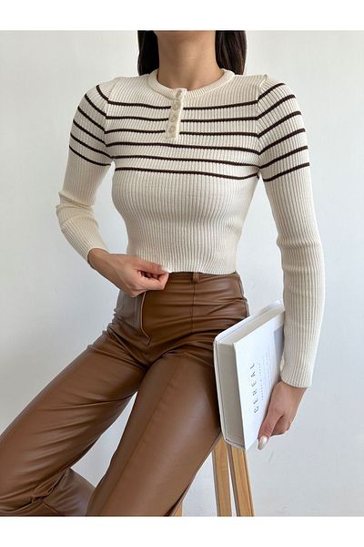 BEJNA Knitwear Crop Μπλούζα - Γυναικεία, με γιακά με κουμπιά
