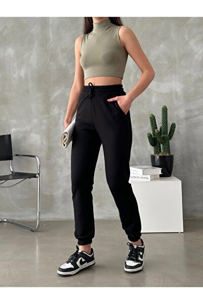 BEJNA Women's Black Modal Jogger Pants