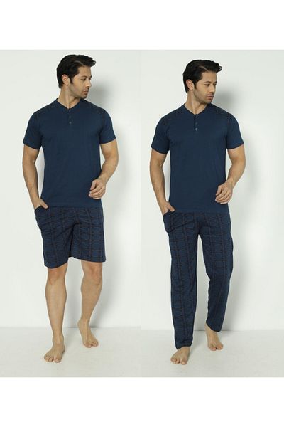 makkash Ανδρικό Σετ Πιτζάμες 3 τεμαχίων Navy Blue - Σετ Προίκας Γαμπρού
