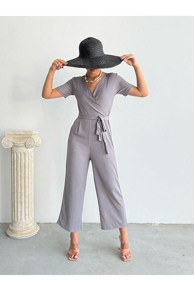 BEJNA Grauer Jumpsuit mit zweireihigem Kragen für Damen