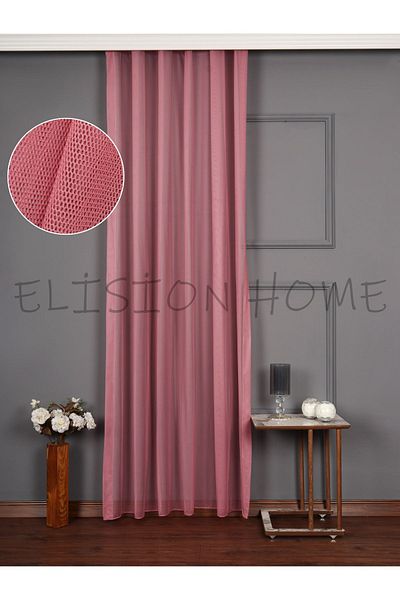 elision home Pink Color Gray Tulle Background Curtain Extraphore Drawstring (Lace-up)