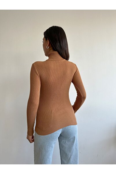 BEJNA Women's Camel Turtleneck Knitwear Sweater