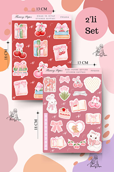 Flowery Paper 2'Lİ Pembe Şeyler Sticker Sayfası - Defter,Ajanda ,Journal,Scra...