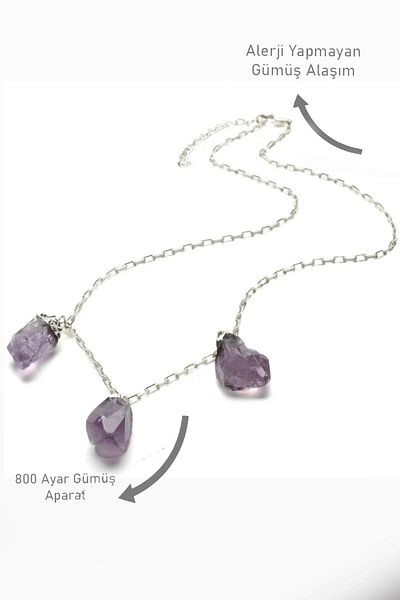 Tesbih Atölyesi Raw Unprocessed Certified Triple Amethyst Necklace Set