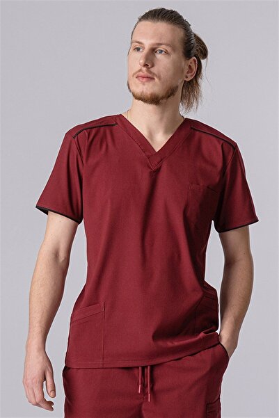Medikal Dolap Uniforme pentru bărbați din lycra burgundy Bergama, cu buzunare...