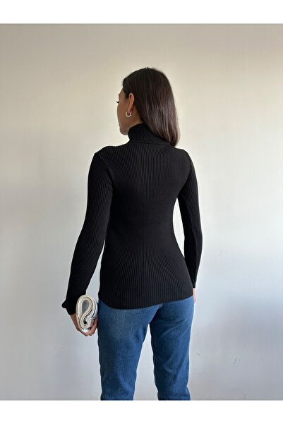BEJNA Pulover de damă negru cu gât tricotat