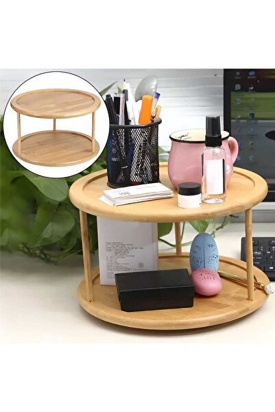 MEHAY HOME BAMBU 360 Derece Döner Stantlı Sunumluk Organizer Düzenleyici 2 Katlı Baharatlık -tk2400
