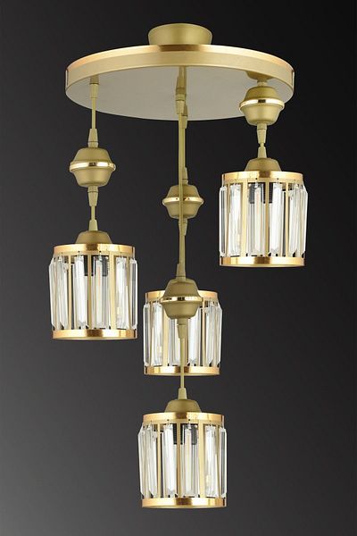 SONSUZ AYDINLATMA&AVİZE 4-Piece Antique Pendant Lamp, Crystal Stone, Yellow Strip, Cylinder, Downward Facing Luxury Chandelier