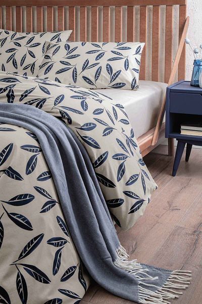 Hibboux Caesar Natural 100% Cotton - Flower Leaf Printed, Σετ Παπλωματοθήκης Oversize που αναπνέει