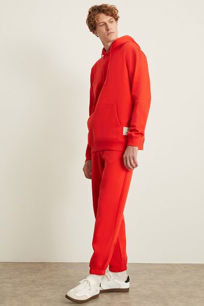 GRIMELANGE BENDA Men's Red Sweatshirt - Soft Fabric, Hooded, Corded, Regular Fit