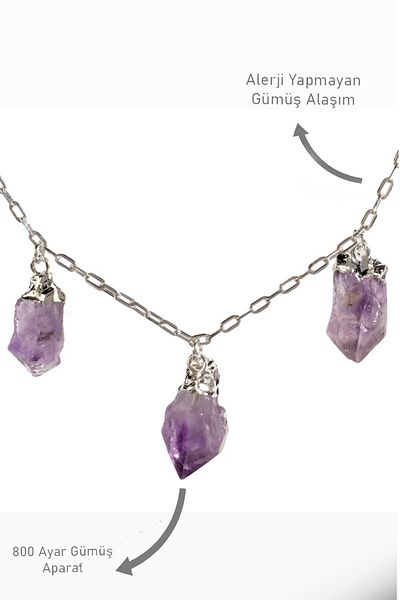 Tesbih Atölyesi Raw Unprocessed Certified Triple Amethyst Necklace Set