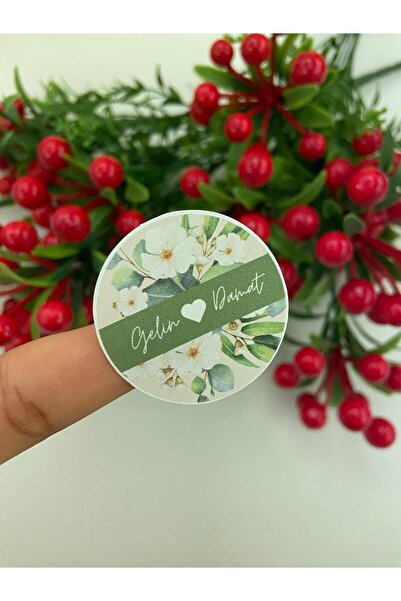 YAPIŞKAN STORE Kişiye Özel Söz Nişan Kına Düğün Sticker Yeşil Çiçek Tasarımlı...