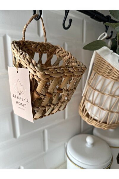 afralya home Dekoratif Çok Amaçlı / Hasır Saksı Sepet / Askı Sepet / Duvar Se...