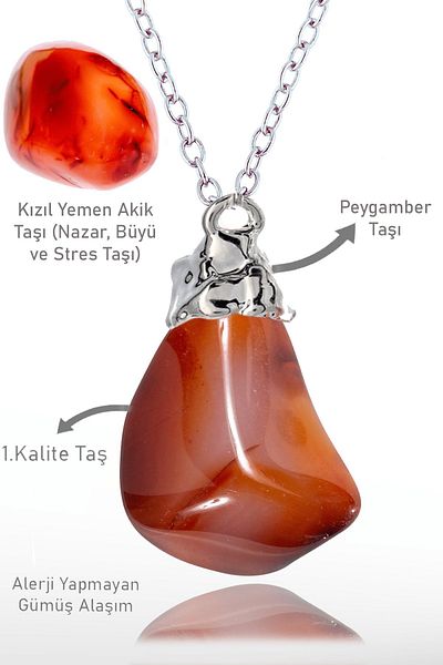 Tesbih Atölyesi Brazil - Certified Raw Tumbled Red Yemen Agate Stone Necklace