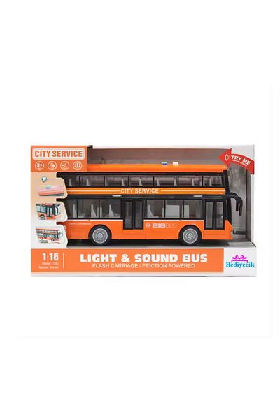 hediyecik Toy 1:16 Double Decker Sightseeing Bus with Sound and Light Orange