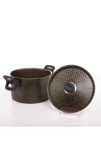 Evren 22 Cm Gold Stone Spaghetti Pasta Pot with Strainer Lid