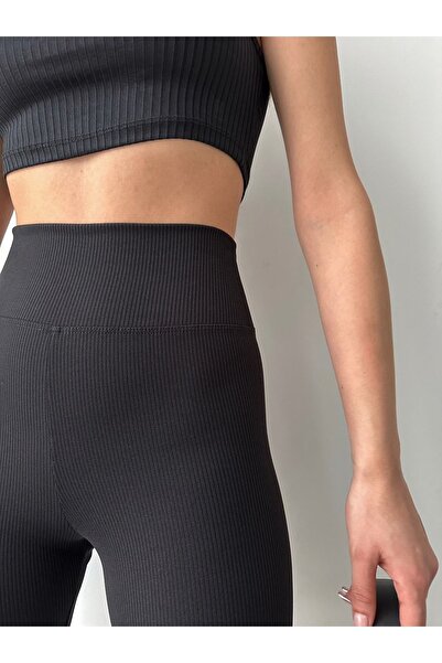 BEJNA Women's Black High Waist Ribbed Short Sports Leggings