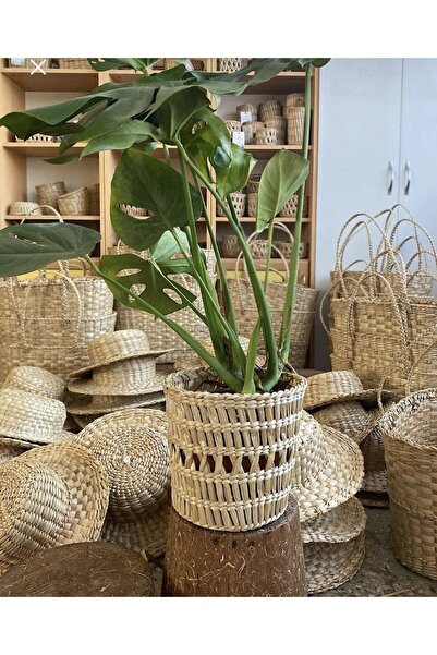 afralya home Hasır Saksılık Yuvarlak Çok Amaçlı Sepet Bahçe Düzenleyici Saksı...