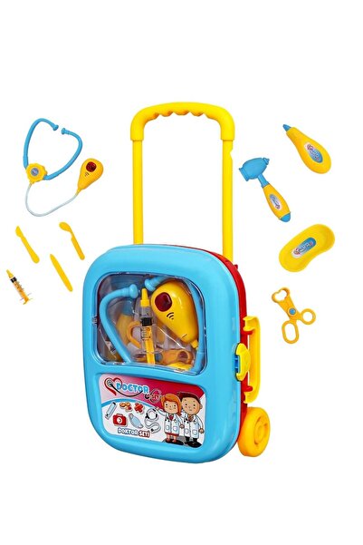 Genel Markalar Çek-çek Valizli Büyük Boy 10 Parça Işıklı-sesli Medikal Doktor Seti 2in1 - Doktor Oyun Seti